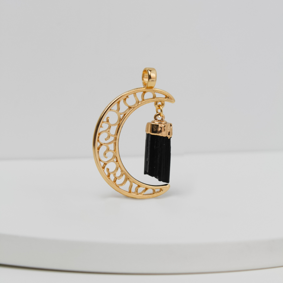 Crescent Moon Black Tourmaline pendant