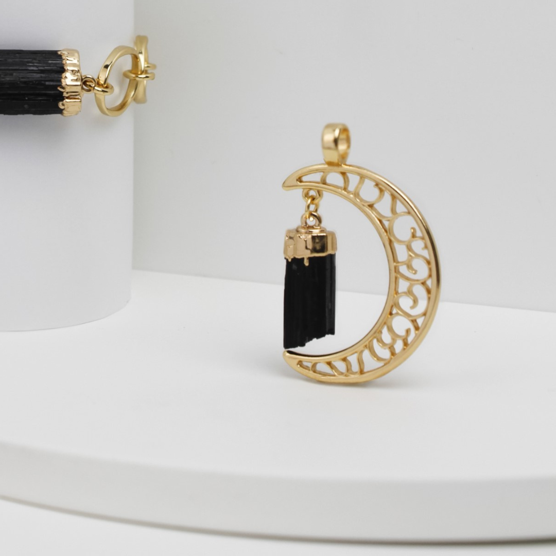 Crescent Moon Black Tourmaline pendant