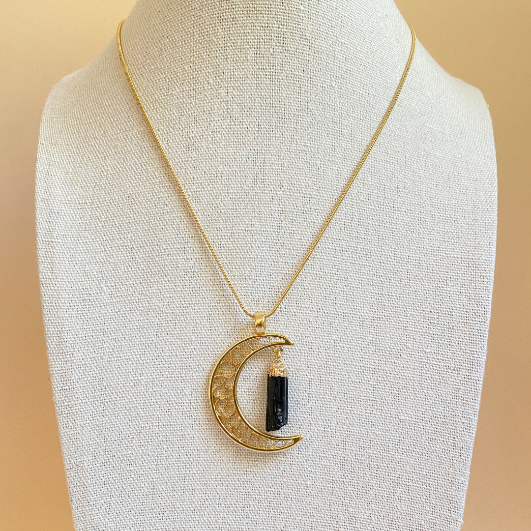 Crescent Moon Black Tourmaline pendant