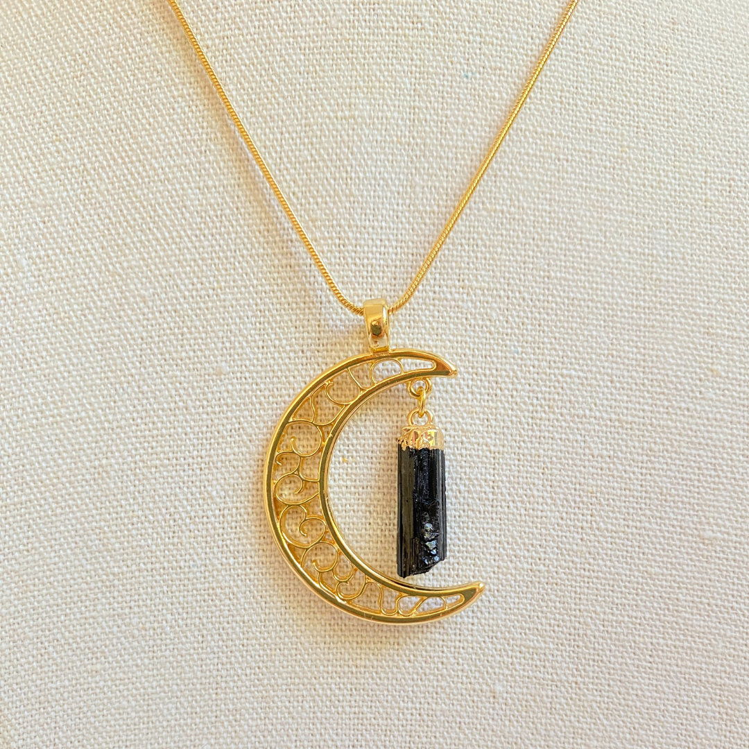 Crescent Moon Black Tourmaline pendant