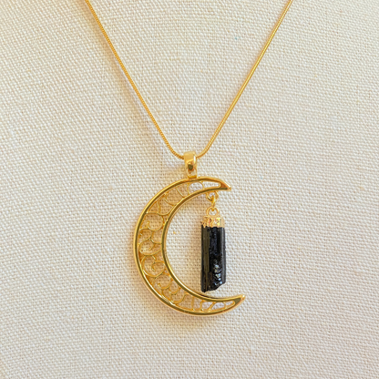 Pendentif croissant de lune en Tourmaline noire